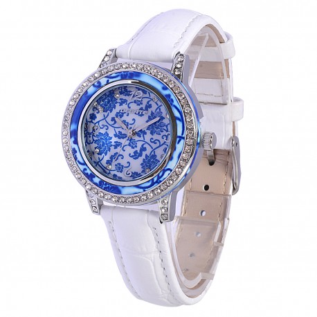 Деревянные часы Bewell ZS-1065A (white blue)