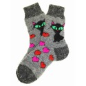 Носки детские "Кошка и сердечки" (Черно-серые с рисунком "Кошка и сердечки", размер 3)