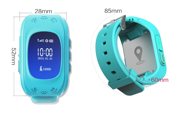 Размеры детских часов с GPS-трекером Baby Watch Q50